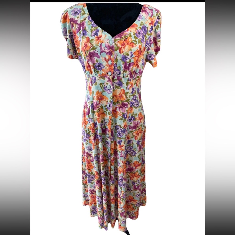 Joni Blair 1980s soft cottage core floral ladies dress size small empire waist